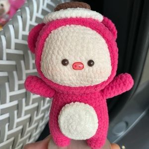 handmade crochet Strawberry Bear Cross-dressing Pig